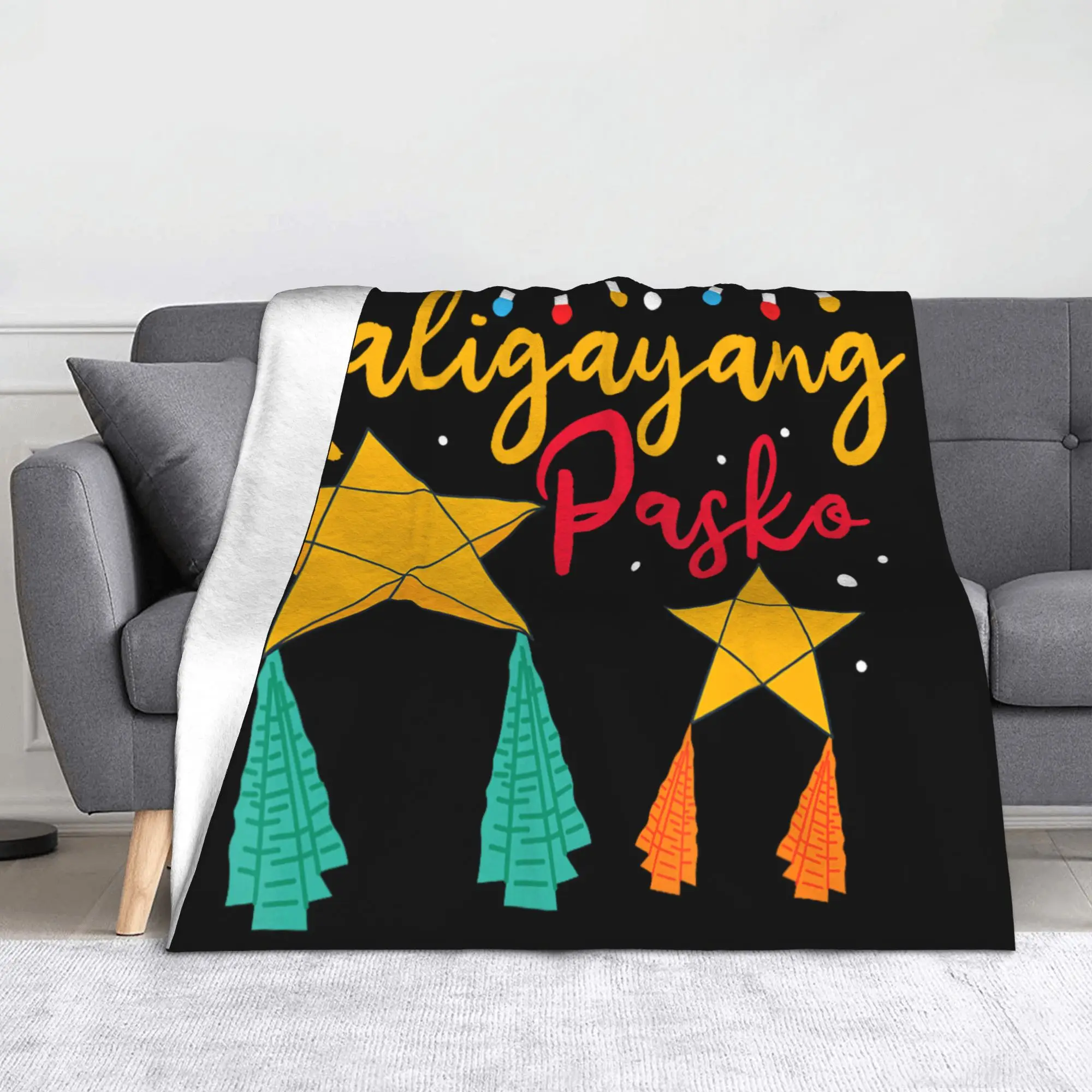 Philippine Filipino Christmas Parol Blankets Maligayang Pasko Plush Throw Blankets Airplane Travel Personalised Bedspread