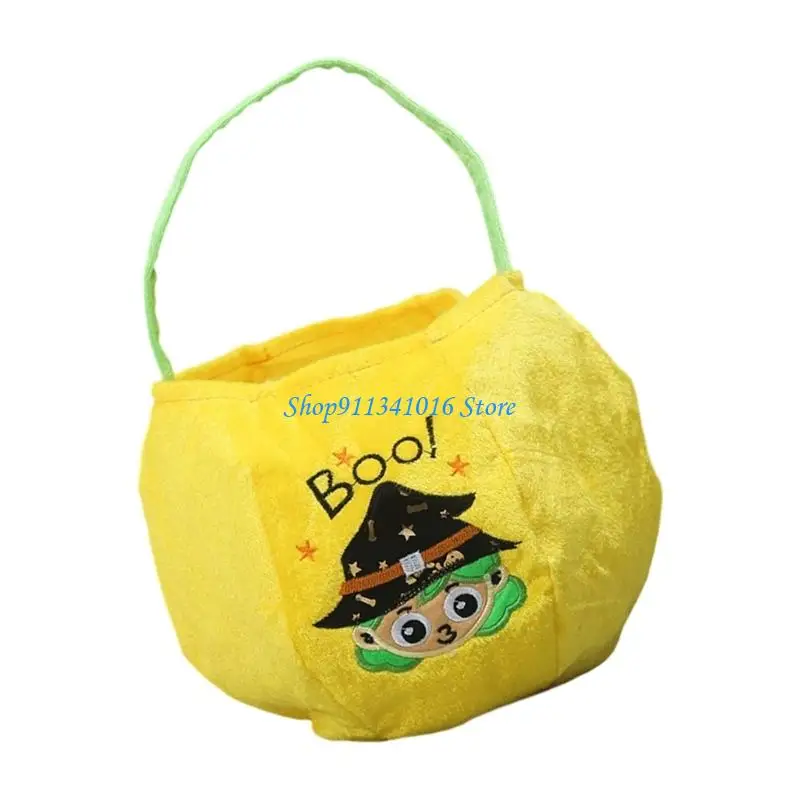  Halloween Party Pumpkin Basket Soft Velvets Fabric Durable Candy Collection Bag