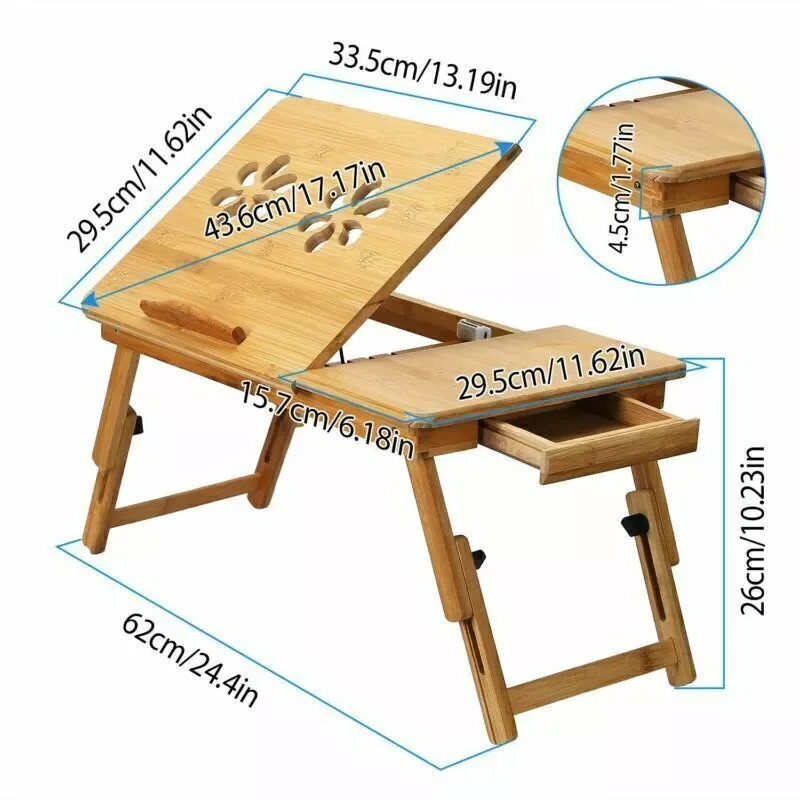 Bamboo Laptop Desk Adjustable Breakfast Serving Bed Tray Reading Writing Table