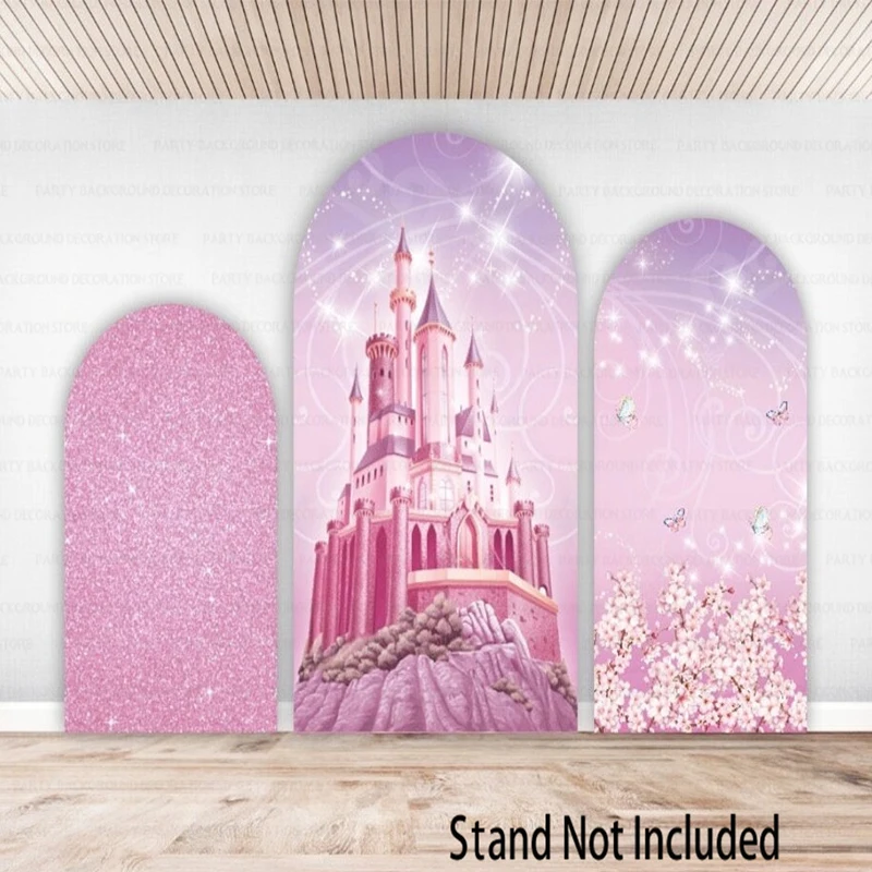 Pink Flower Glitter Dreamy Castle Princess Arch Cover Backdrop Baby Shower Girls Birthday Photography Background Party Decor