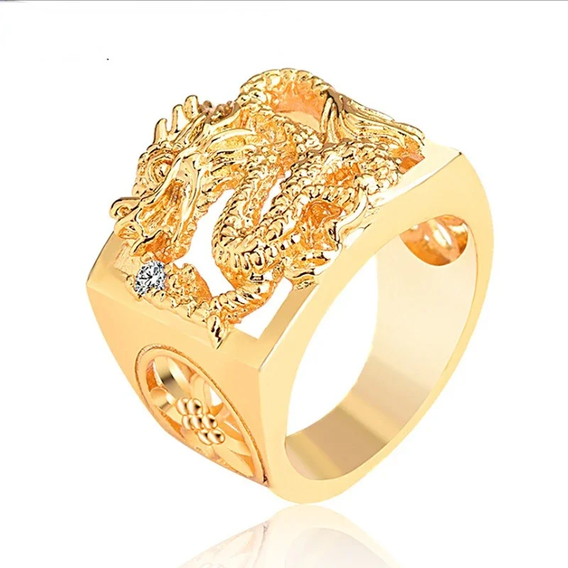 Anillo de compromiso de color dorado para hombre, sortija Original de dragón dominante, joya fina para boda, no se decolora