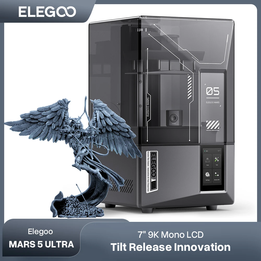 ELEGOO Mars 5 Ultra 9K MSLA Resina Impressora 3D com nivelamento automático e câmera inteligente AI, tamanho de impressão de alta velocidade 153,36 × 77,76 × 165 mm