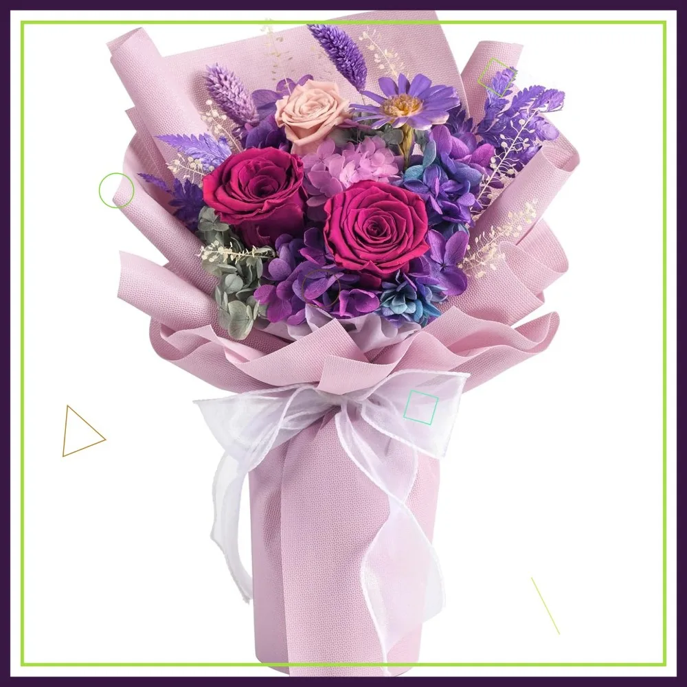 

Preserved Purple Rose Bouquet, Real Flowers Last 1-3 Years, Perfect Birthday Gift for Women