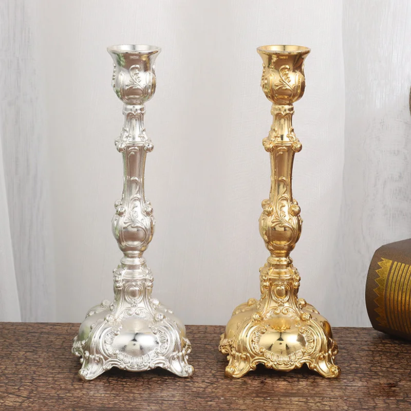 2pc European Style Metal Candlestick Candles Holders Gold Silver Dropshipping Wedding Ramadan Eid Religion Decorations Home