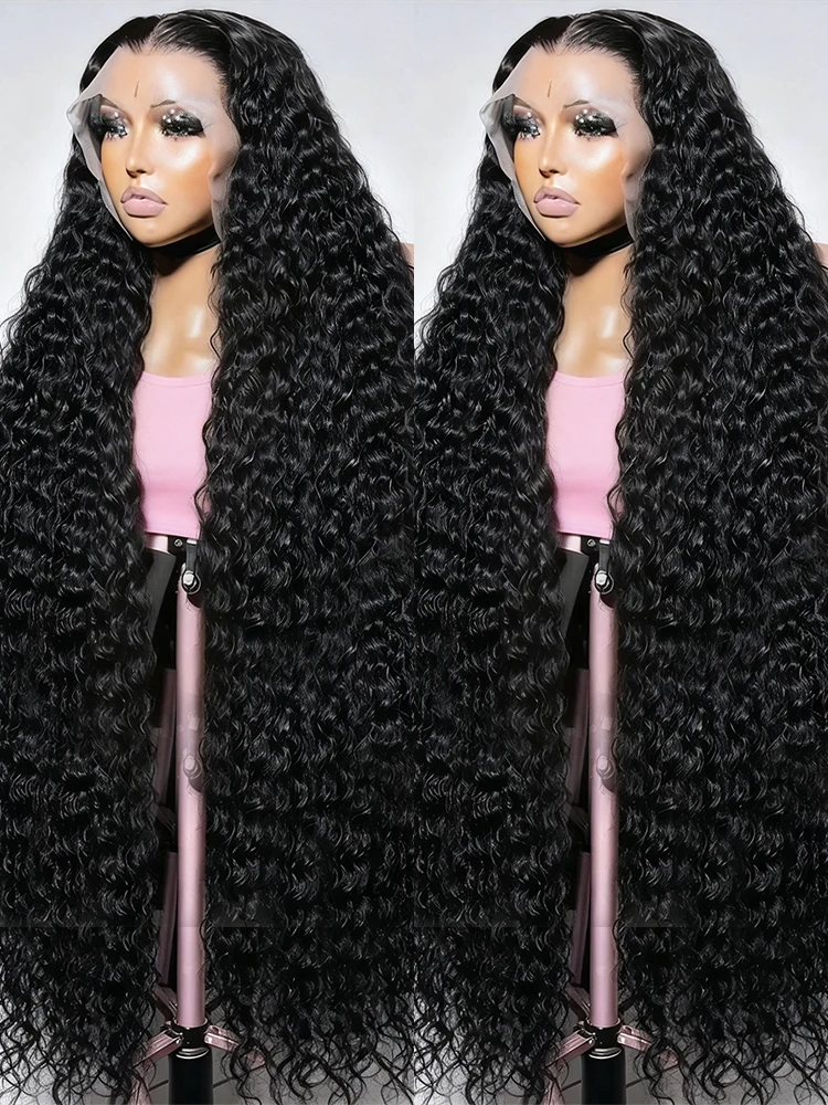 Perruque en cheveux humains bouclés birmans de 40-46 pouces, perruque sans colle 7x5 pré-coupée, prête à porter, perruque frontale en dentelle HD transparente 13x4 à ondulations profondes, densité 250%, perruque en cheveux humains à ondulations aquatiques 13x6 pour femmes noires