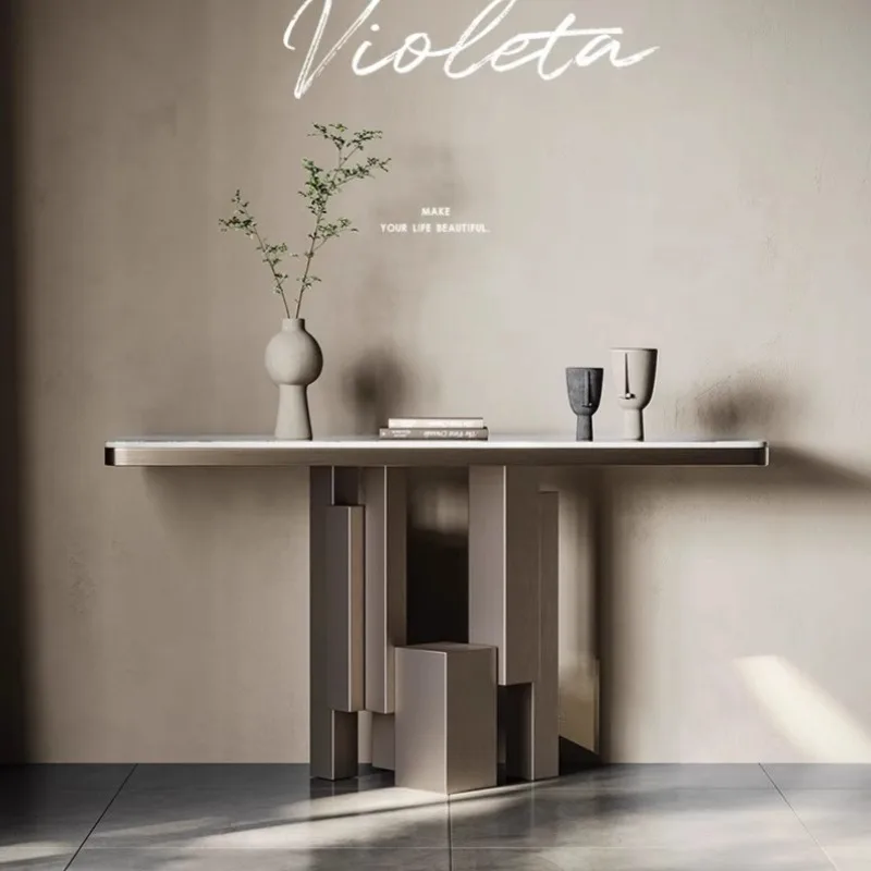 Minimalist stainless steel entrance table, villa against the wall, narrow side table, corridor entry end view table, light luxur