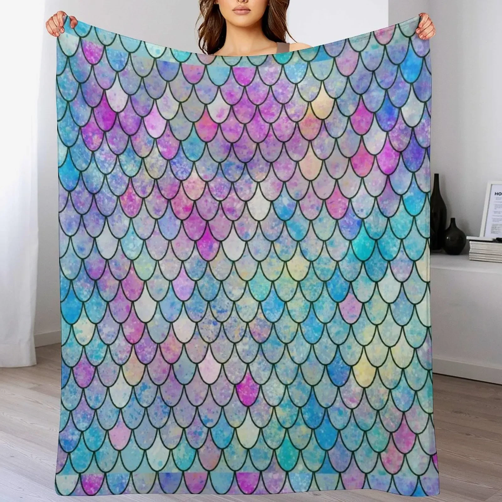 mermaid scales Throw Blanket Compact Warm Blanket for Car Road Trip