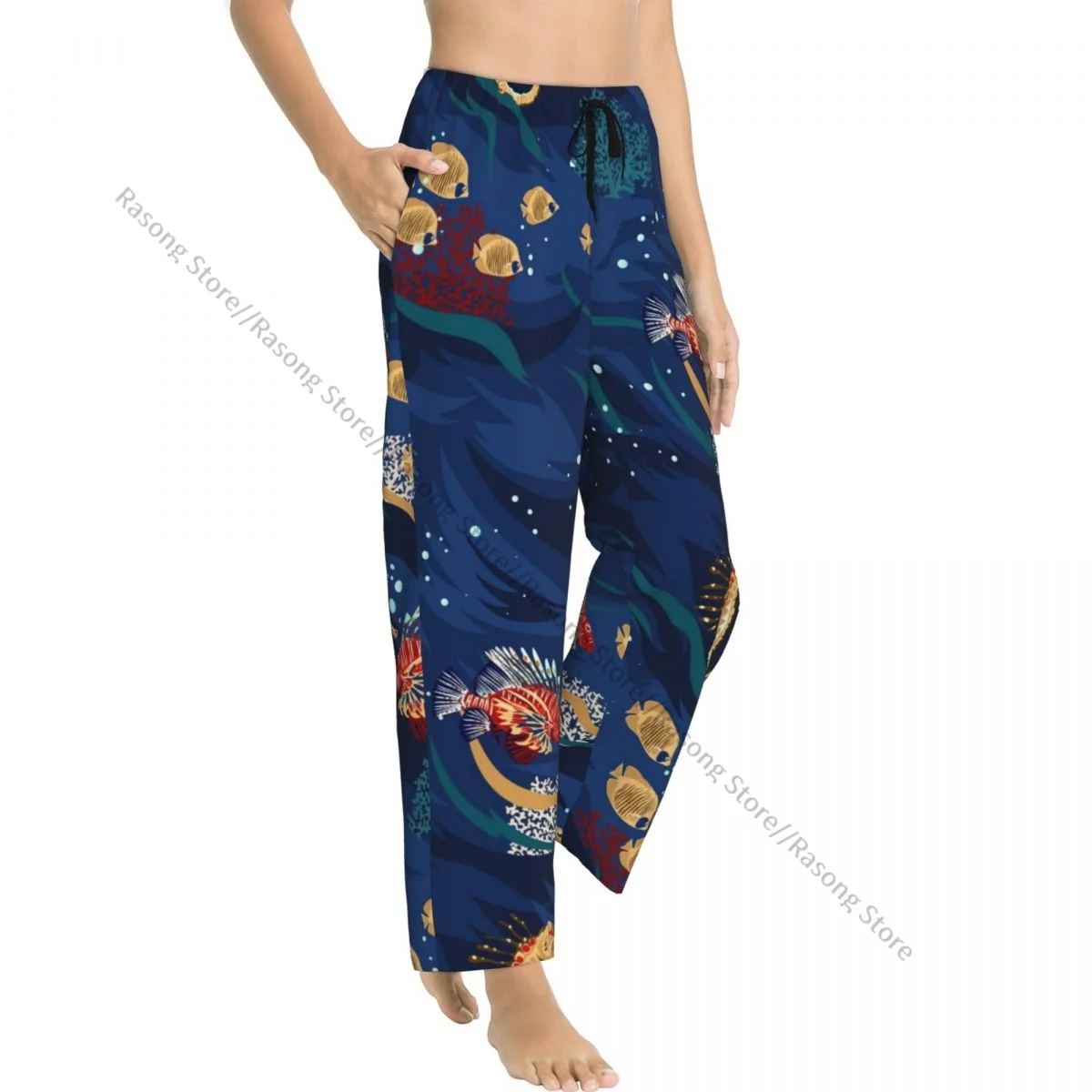 Corals And Tropical Fish Pajama Pants for Women Soft Sleep Pants with Elastic Waistband