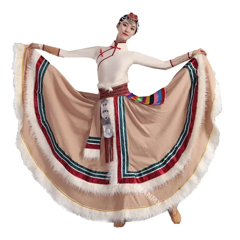 Traditional Tibetan Dance Costumes Mongolian Dance Dress for Stage Festival Tibetan Outfit Long Skirts Modern Big Swing Dress