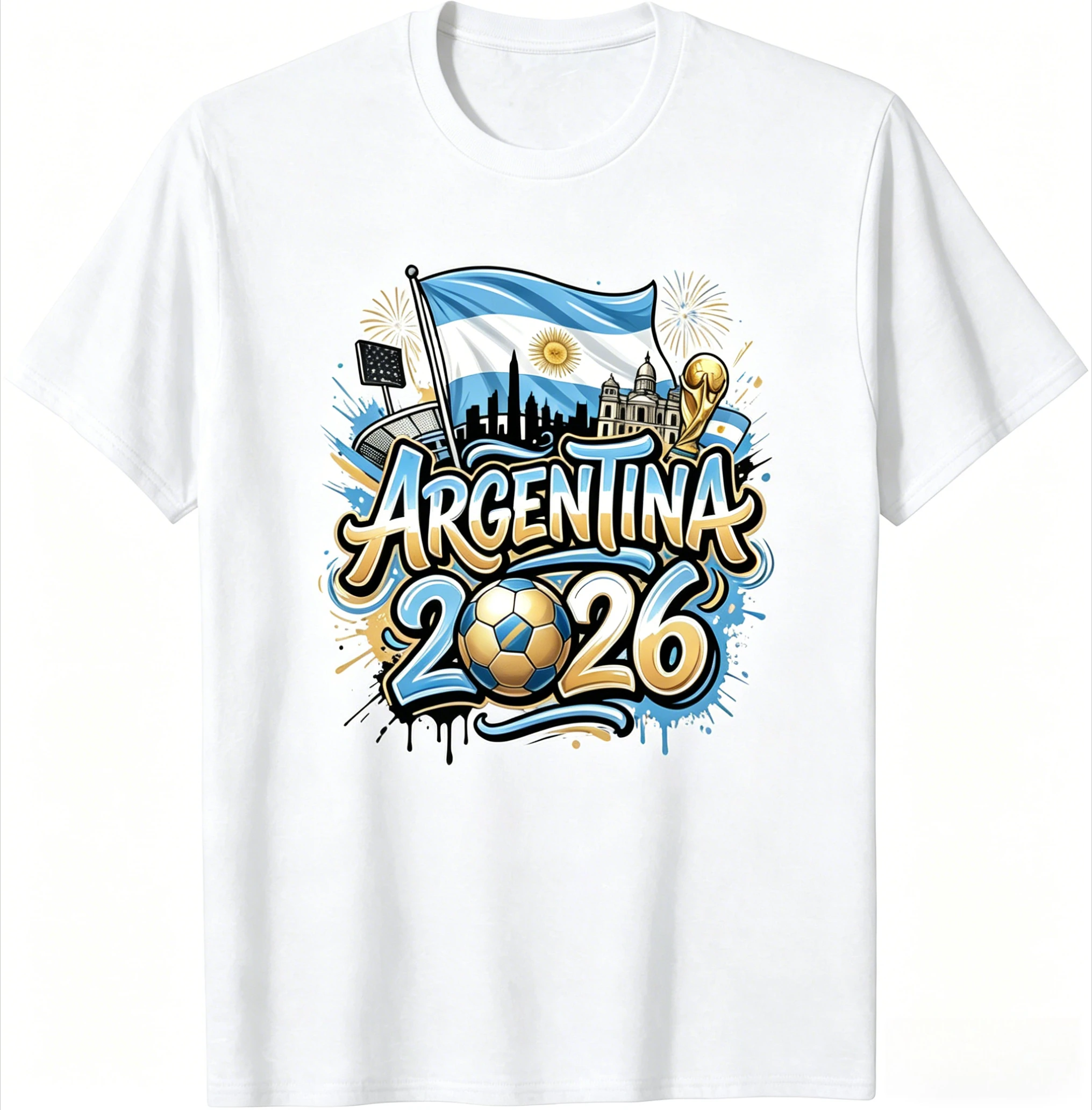 Unisex Argentina 2026 Soccer Tee Vintage Style Graphic Football Fan Supporter Casual Streetwear Top