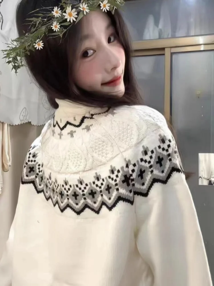 

Свободный женский белый вязаный кардиган на молнии с воротником-стойкой, весенний модный повседневный топ в корейском стиле Duomei