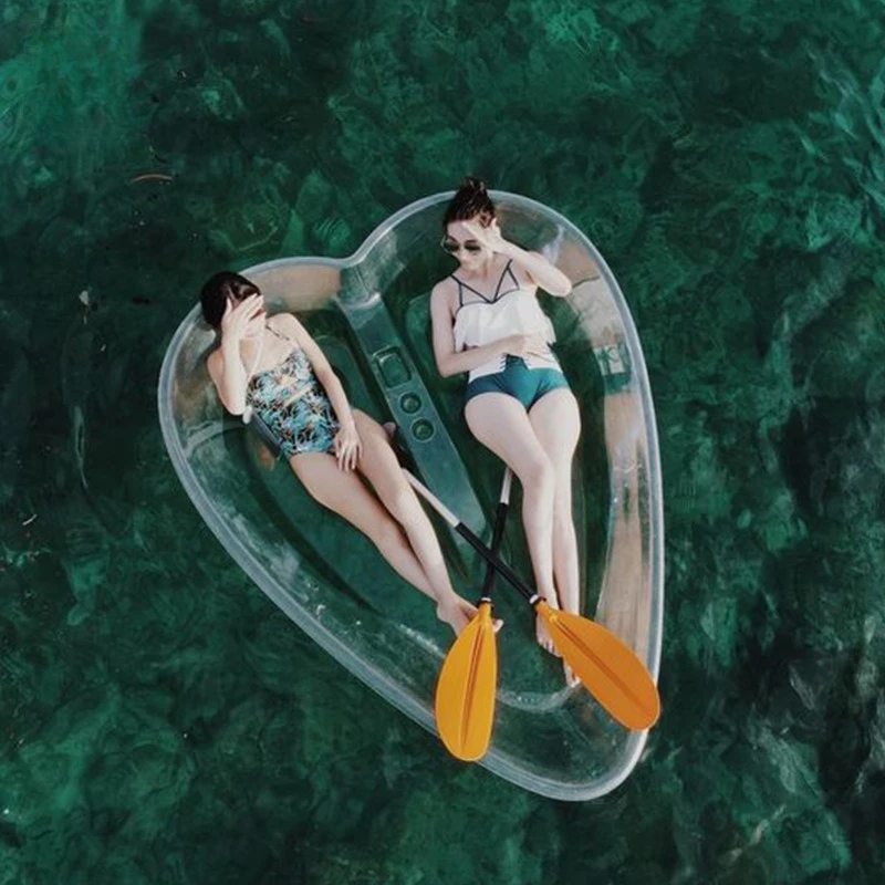 Transparent heart sightseeing inflatable boat rubber boat canoe crystal glass canoe outdoor sports