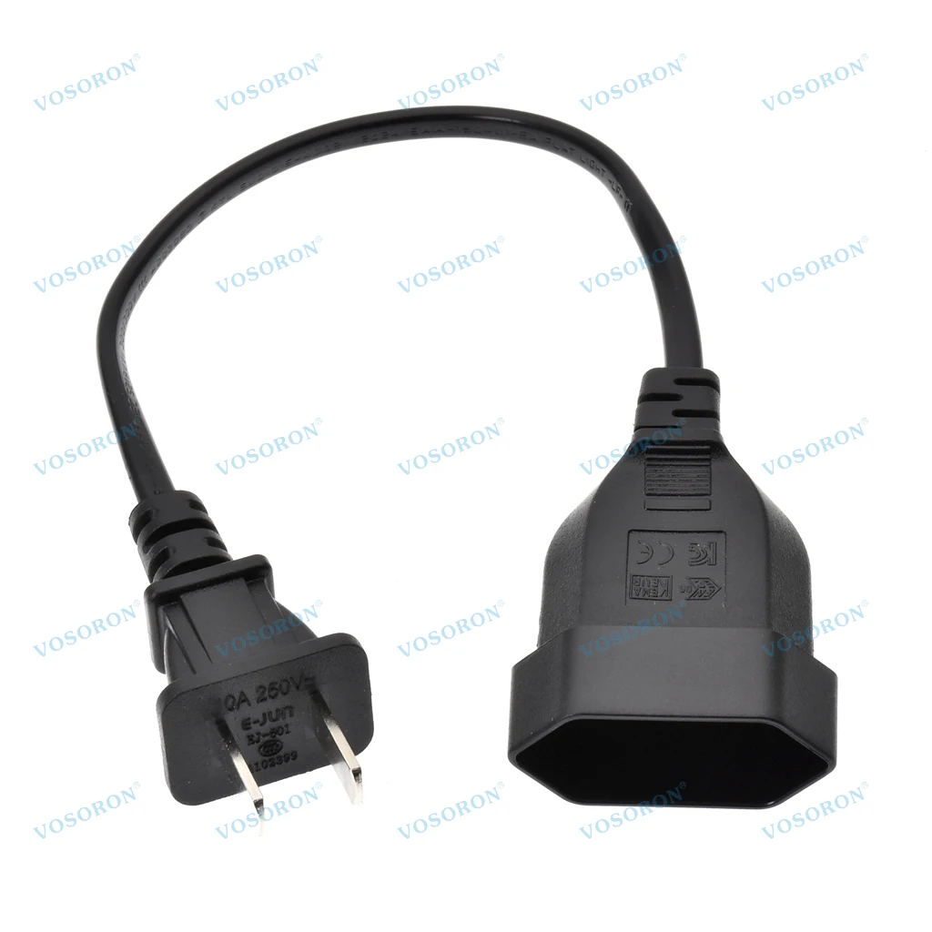 US 2‑Prong NEMA 1‑15P to CEE7/16 EU 4.0mm 2‑Hole Female Socket, 1ft Short Power Cord, US to Euro Socket Adapter Cable