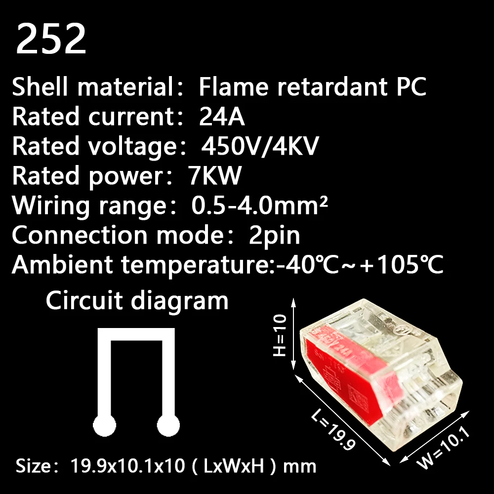 Wire Connectors 252/253/254/255 Compact Mini Fast Wiring Cable Conector For Junction Box Conductors Push-in Terminal Block