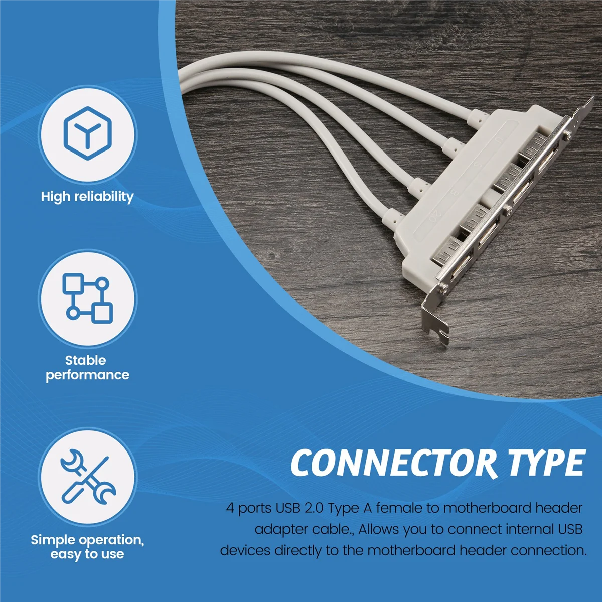 Dual Motherboard 9Pin Header to 4Port USB 2.0 Female Cable PCI Bracket