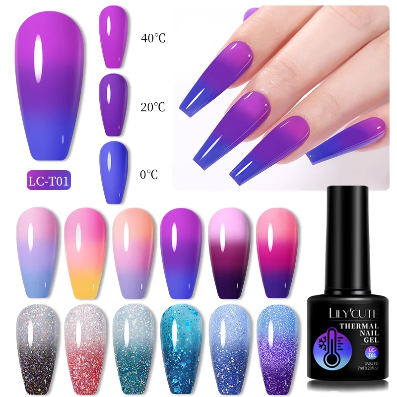 LILYCUTE Thermal Gel Nail Polish 3 Layers Temperature Shiny Color Changing Semi Permanent Soak Off UV Nail Gel Polish Varnish