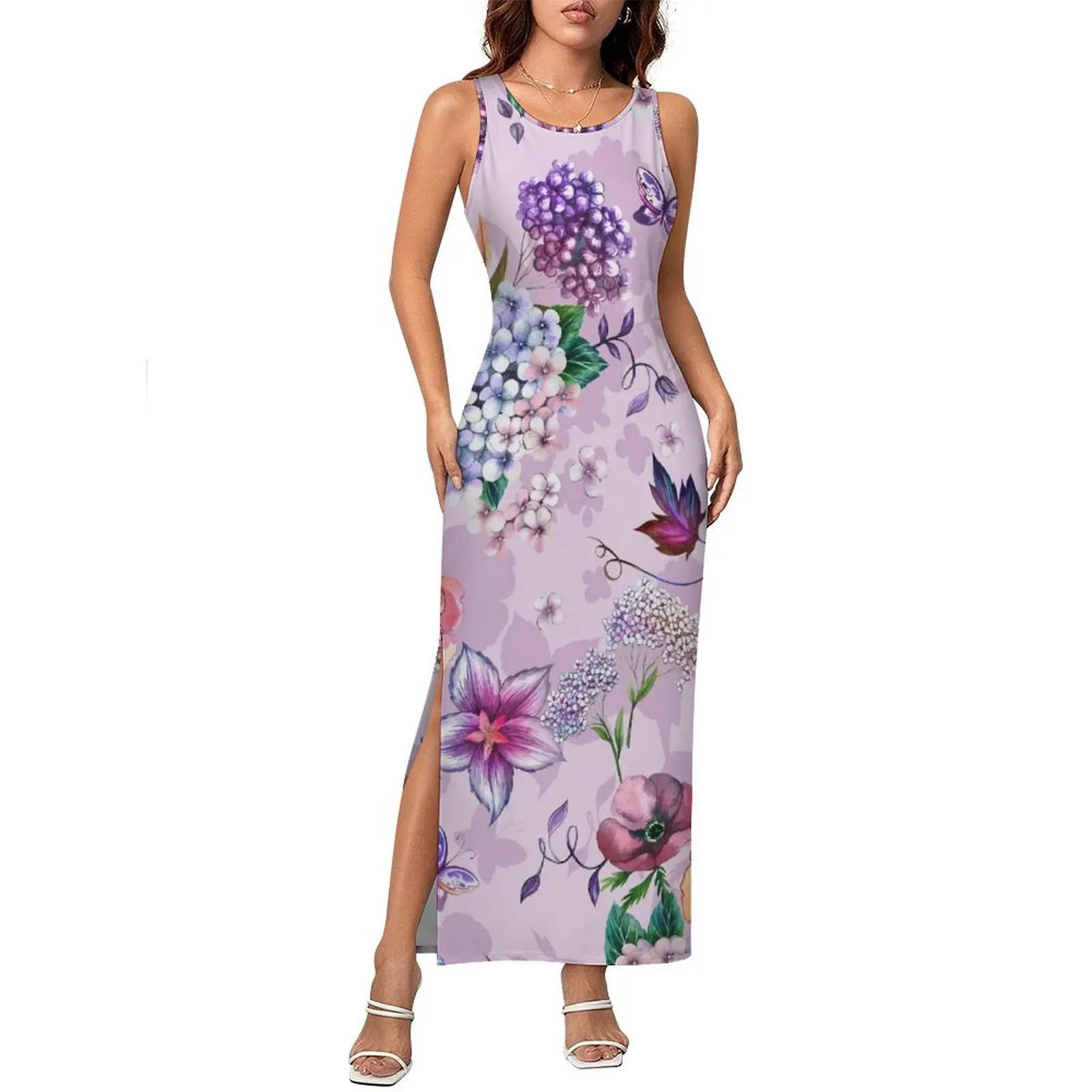 여자 Bodycon 드레스 우아한 바로크 꽃 프린트 맥시 드레스 봄 화려한 꽃 민소매 패션 그래픽 드레스 3XL 4XL