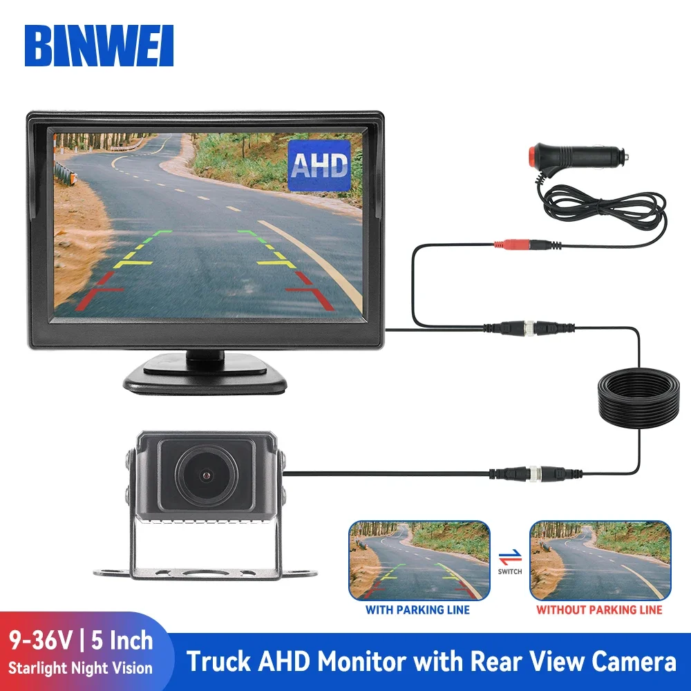 BINWEI AHD Car Monitor with Rear view Camera for Truck Paking Waterproof Backup Reversing Camera with 5 