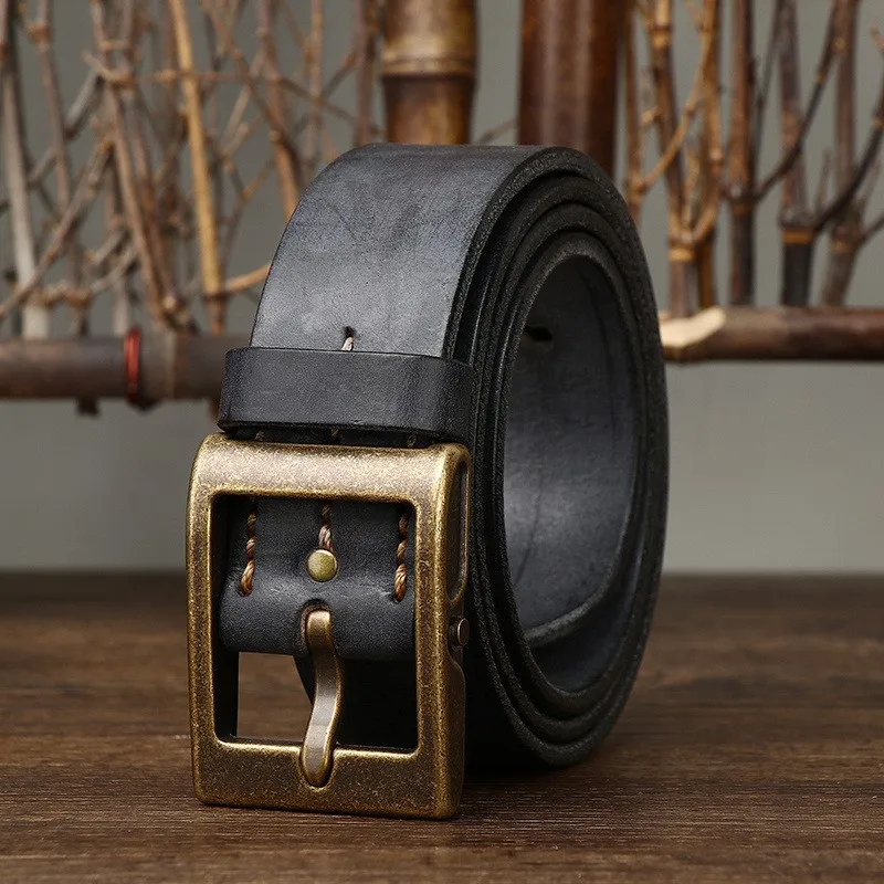 Pure handcrafted leather heavy-duty water-washed hair layer belt men's