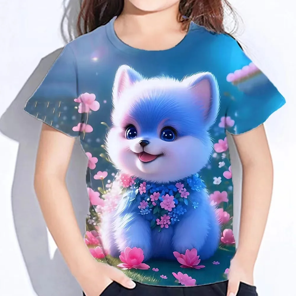 Girl Clothes Children's Clothing Short Sleeve Tops Summer 3D Cat Print Kids Clothes Kawaii Casual Round Neck Outdoor T-Shirts