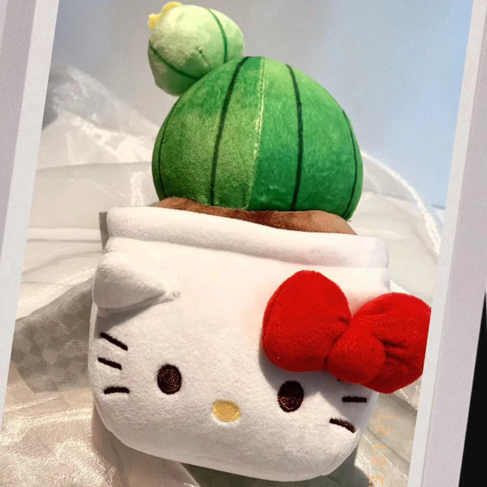 Kawaii Hello Kitty Soft Plush Potted Cactus Doll Sanrio Anime Funny Creative Cute Toys Ornaments Decorations