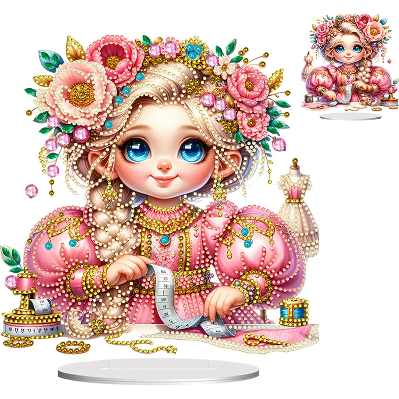 

2D Flat Print Girl DIY Double-Sided Printed Single-Side Drill Table Top Diamond Painting Ornament Kits Desktop Diamond Art Kits