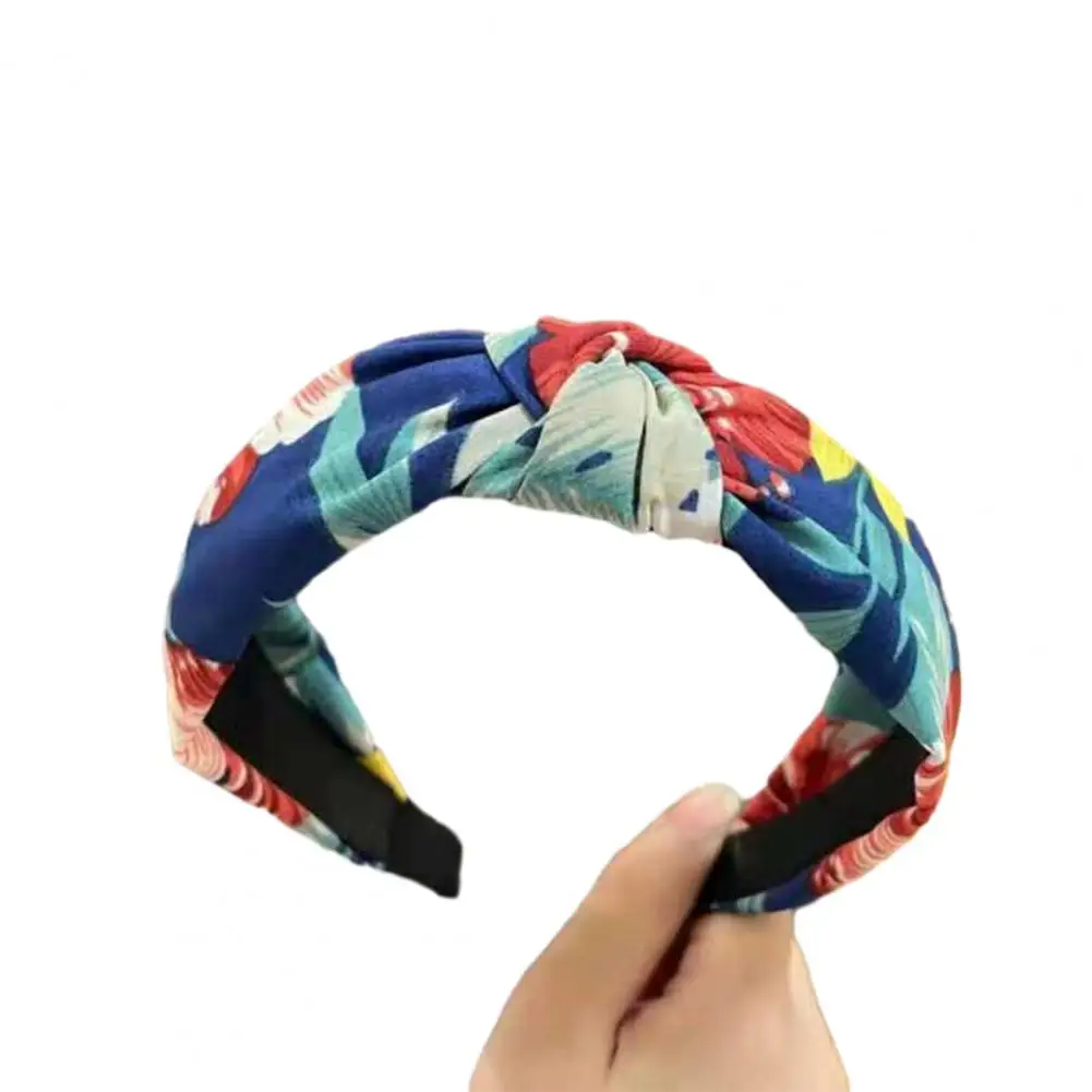 Retro Hairband Wide Band Flower Print Hairband Retro Fabric Covered Elastic Hair Decoration for Anti-slip Face Washing