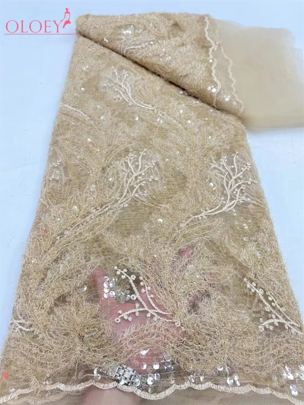 2024 Fashion Elegant French Embroidery Mesh Woolen Rope Lace Fabric African Nigerian Sequin Fabric For Wedding Dress