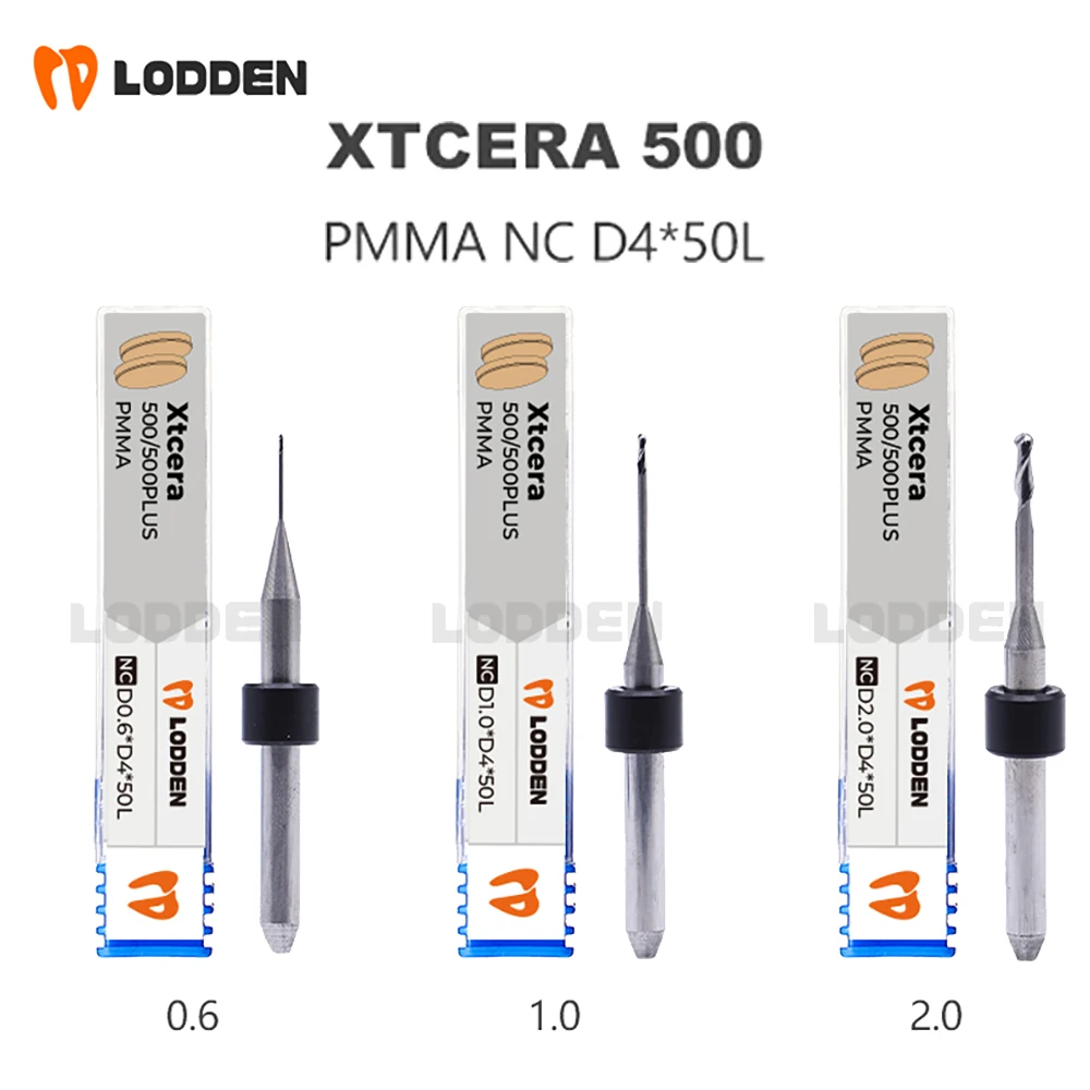 Xtcera หัวกรอสำหรับ500/500Plus, หัวตัด PMMA ขนาดเส้นผ่าศูนย์กลางก้าน D4 2.0/1.0/0.6มม. เครื่องมือทันตกรรม