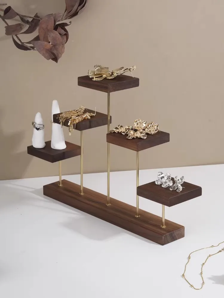 Walnut Jewelry Display Rack: Professional Countertop Showcase and Storage Organizer for Bracelets