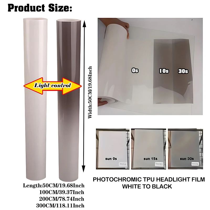 

Интеллектуальная УФ-ТПУ прозрачная на черный 50 см фотохромная пленка для фар против царапин для любой автомобильной лампы декоративная защитная пленка