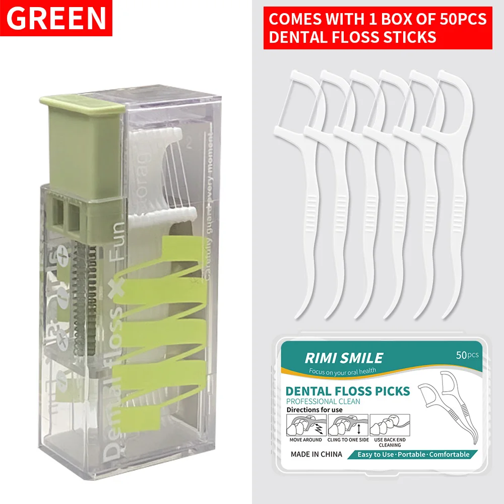 1 buah - kotak benang gigi mini yang nyaman - Membersihkan celah interdental - Penting untuk trav ( Dilengkapi dengan 1 kotak benang gigi 50 buah)