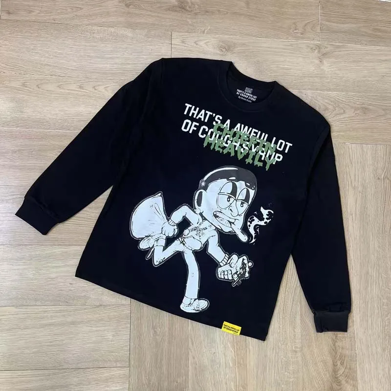 American Style Men Women Trend THAT'S A AWFUL LOT OF COUGH SYRUP Long Sleeved T-shirt Round Neck Printed Cotton Loose Tops Stock