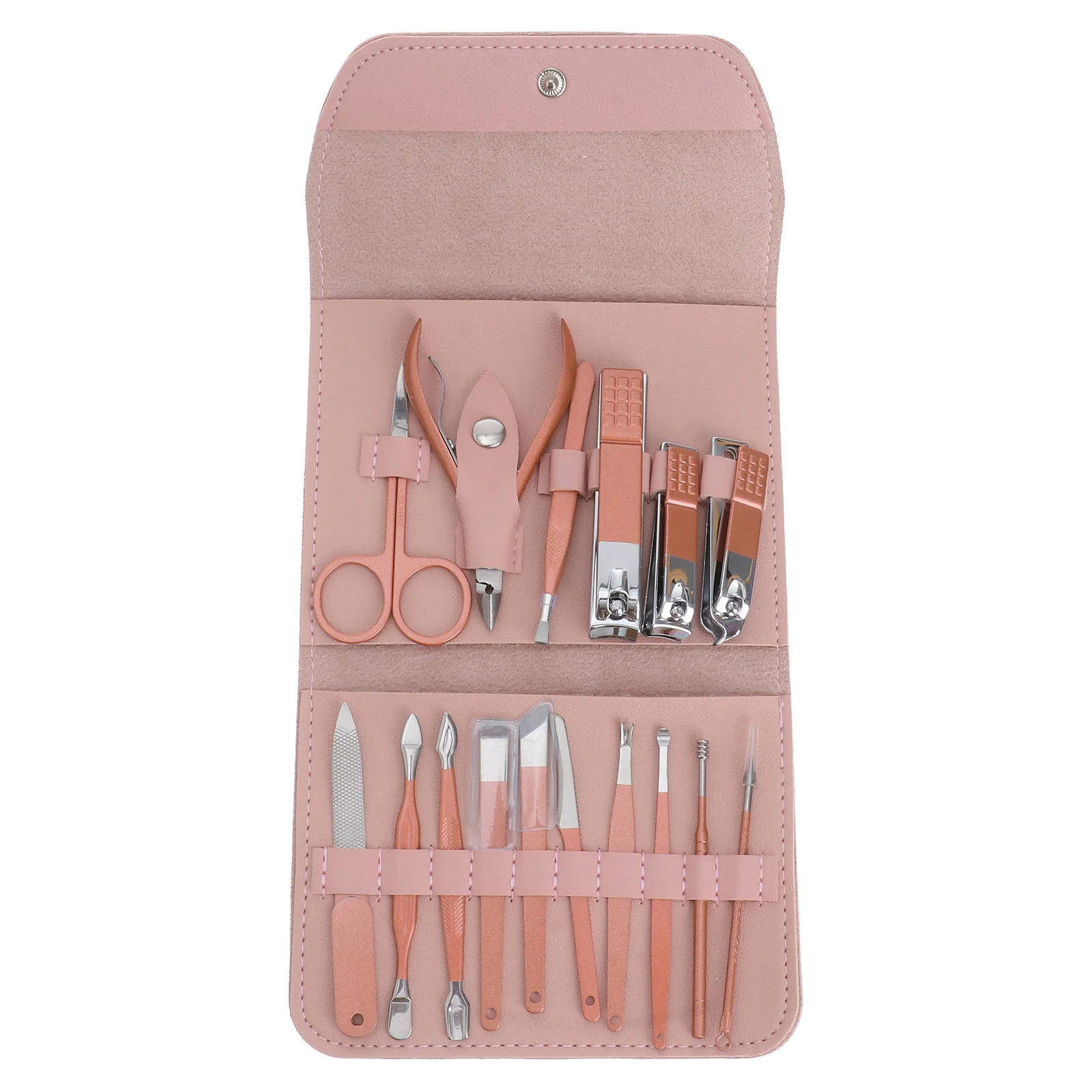 16종 네일 관리 키트 스테인리스 스틸 매니큐어 세트 트리머 클리퍼 파일 로즈 골드 네일 커터 매니큐어 도구