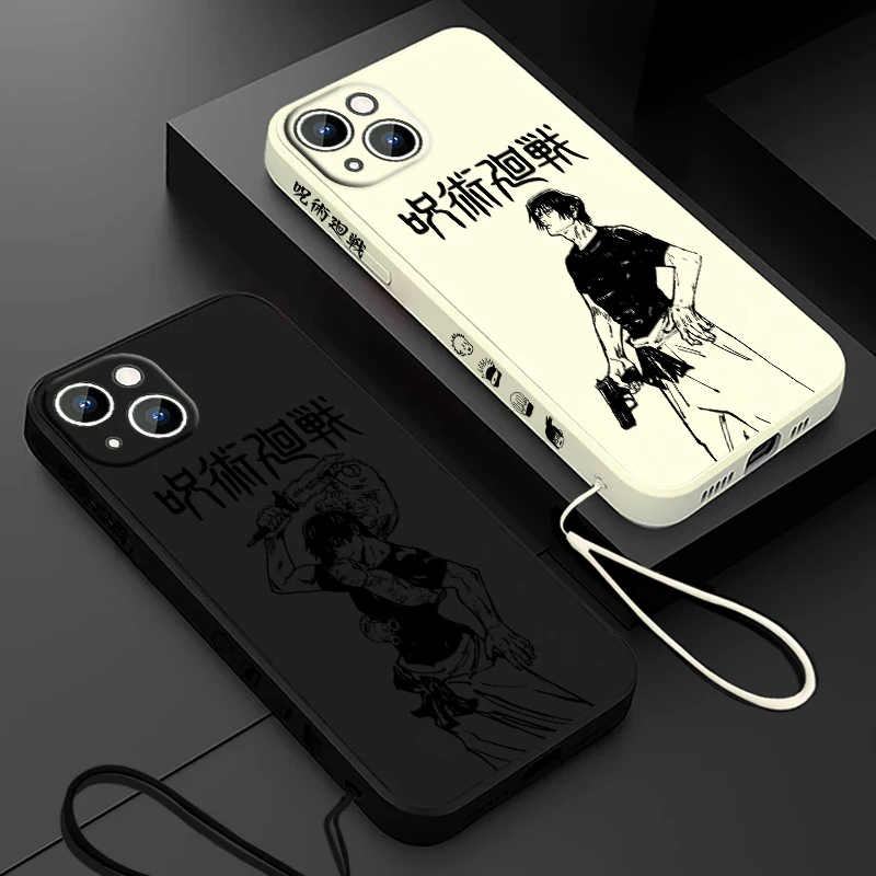 Jujutsu Kaisen Fushiguro Toji Phone Case For Apple iPhone 15 14 13 12 11 Pro Max Plus 8 7 SE Liquid Left Rope Capa Cover