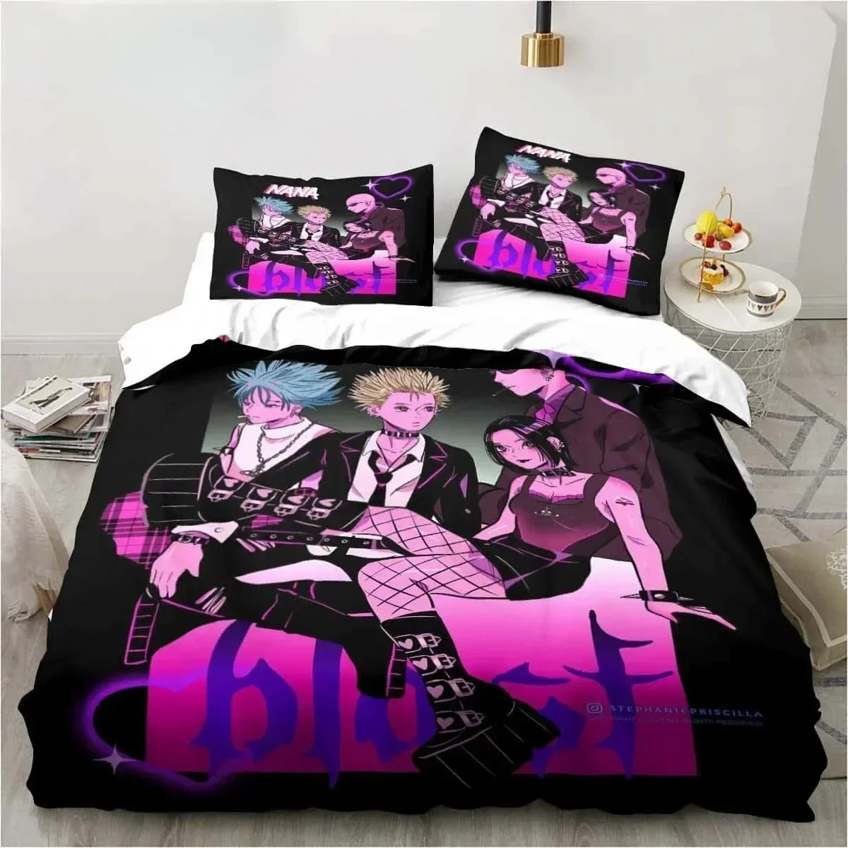 

3D Print Cartoons Black Stone NANA Manga Bedding Set Printed With Pillowcase Duvet Cover Soft Queen King Size Bedclothes Home
