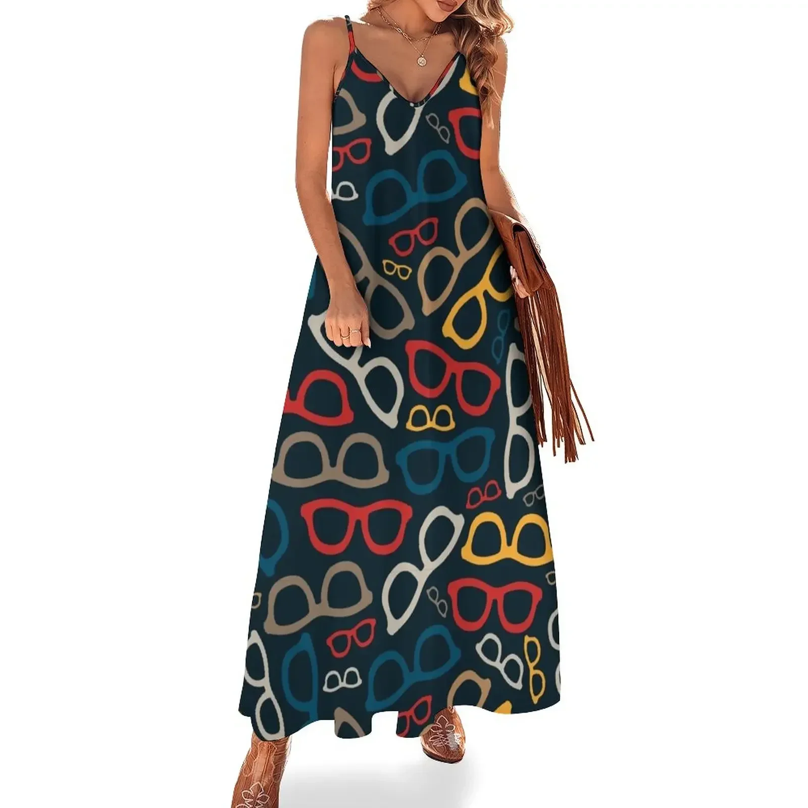 

Colorful Smart Glasses Pattern Sleeveless Dress cocktail dresses chic and elegant evening dress beach dress