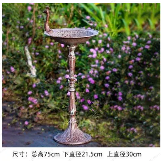 Vintage European Style Garden Planter - Wrought Iron Tall Pedestal with Detachable Bird Feeder Tray, Creative Patio