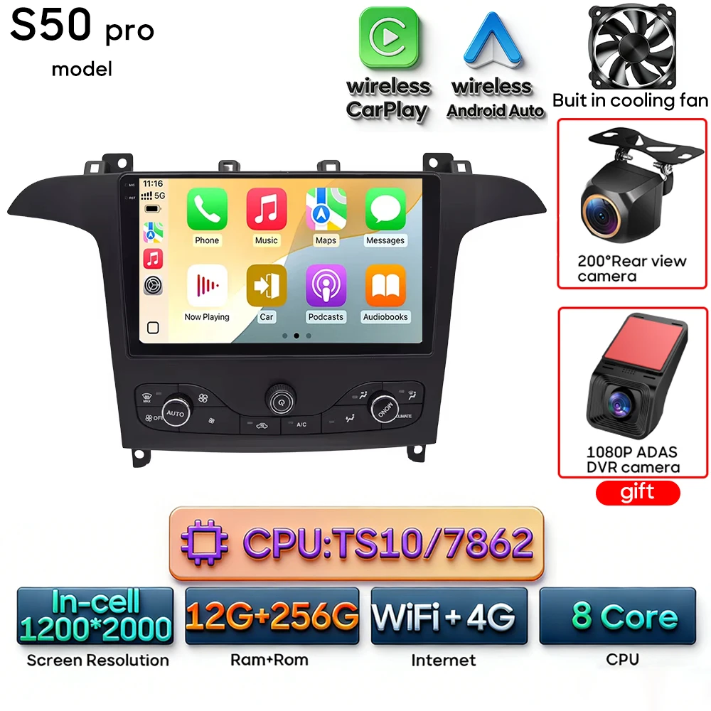 Android 16 voor Ford S-Max S-MAX 2006 - 2015 voor Ford Galaxy 2014 Auto Multimedia Speler Carplay Radio Video Navigatie GPS 2din