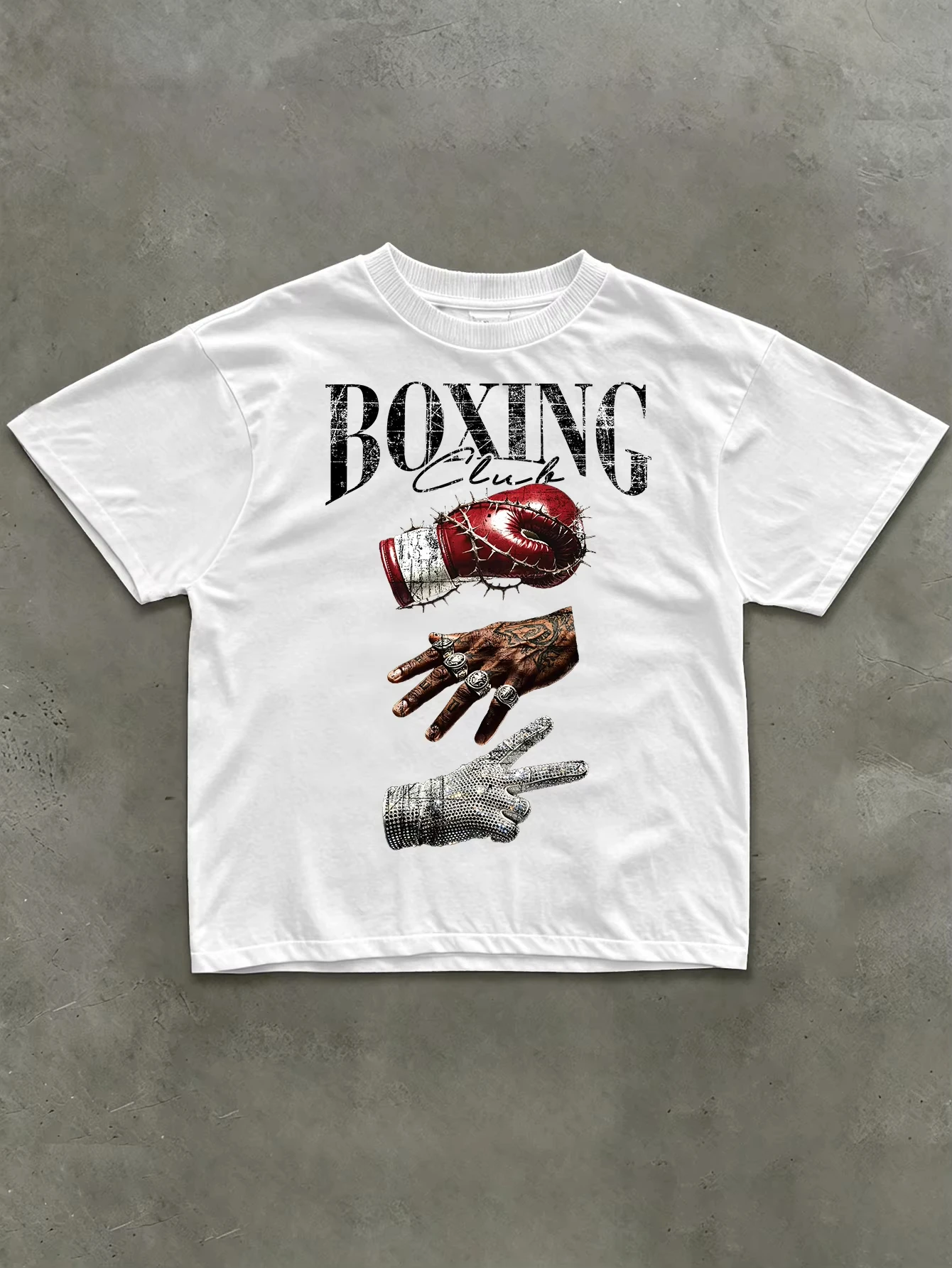 2026 Men Boxing Club Vintage Graphic T Shirt Barbed Wire Boxing Glove Hand Print Streetwear Crewneck Tee
