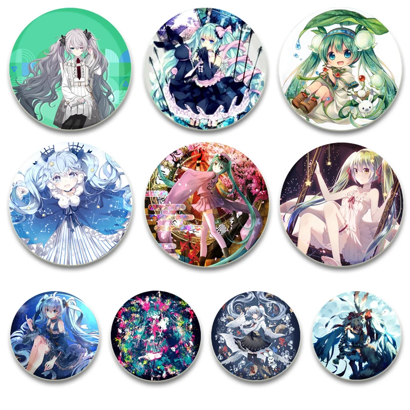 Miku Anime Figure Pins Round Cute Brooches for Backpack Cothes Accessories Cartoon Collection Badge Hat Decoration Gifts