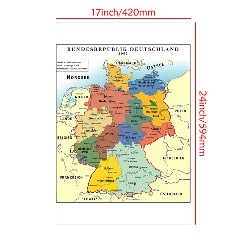 42*59cm mapa niemiecki ściana bez ramki mapa w niemieckim włóknina płótno malarstwo dekoracyjny plakat bez ramki drukuj dekoracja wnętrz