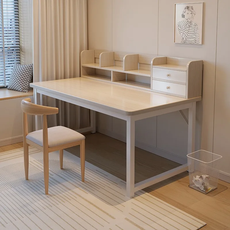 Integrated Desk with Bookshelf, Household Computer Writing Study Table for Rental House Bedroom & Small Apartment