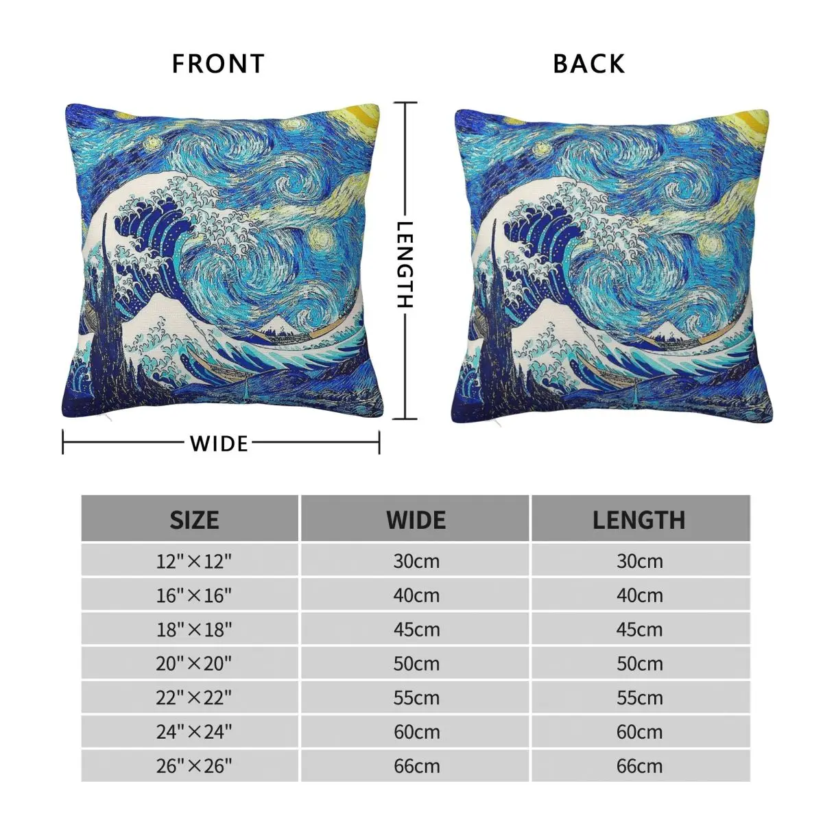 Great Wave Hokusai Starry Night Van Gogh Square Pillowcase Polyester Linen Velvet Creative Decor Throw Pillow Case Home Cushion