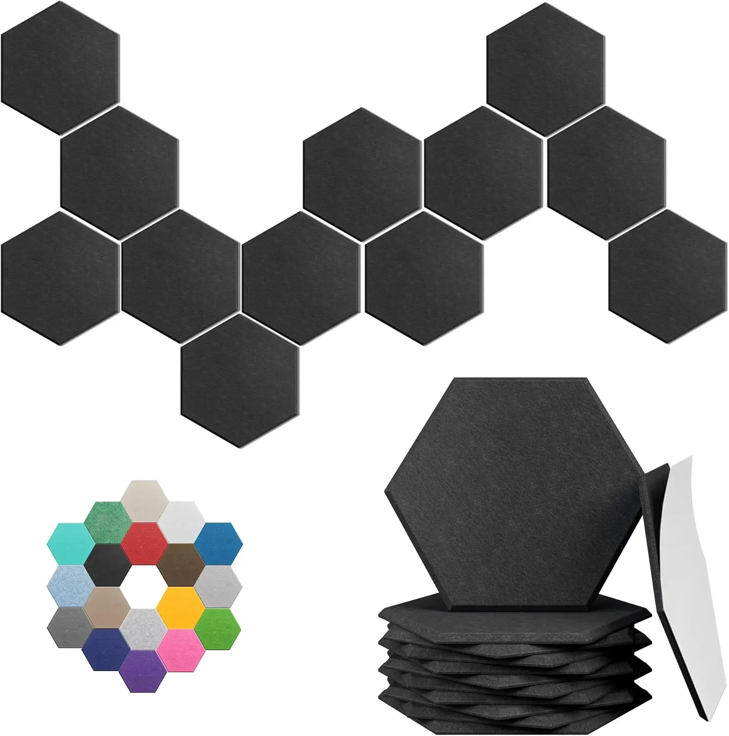 

12 Pack Hexagonal Acoustic Panels, High-Density Sound Absorbing for Noise Reduction in Studios, Offices, Home Theaters