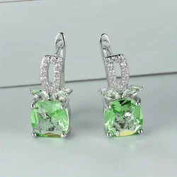 Exquisite Trendy Apple Green Zircon Stone Square Hoop Earrings Women's Party Wedding Accessories Gifts Cute Female New