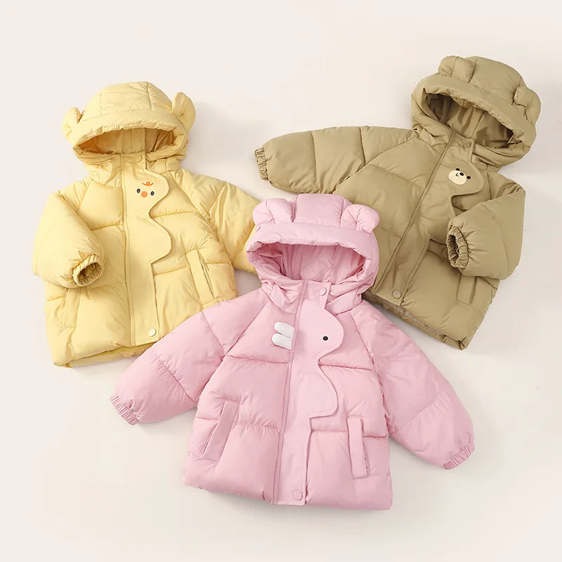 Kleinkinder Kapuzen-Daunenjacke aus Baumwolle 2026 Herbst Winter Baby Jungen Mädchen 3D Tierohren Niedliche Cartoon-Reißverschluss Warme Dicke Oberbekleidung – Detail 2