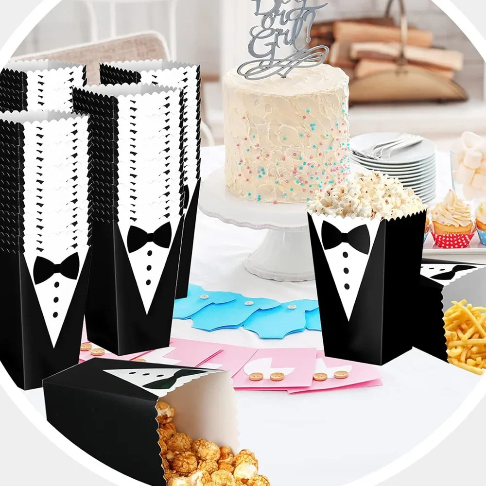 10Pcs Team Groom To Be Theme Popcorn Box Tuxedo Tie Shirt Candy Snack Cookie Packing Boxes for Wedding Bridal Shower Party Decor