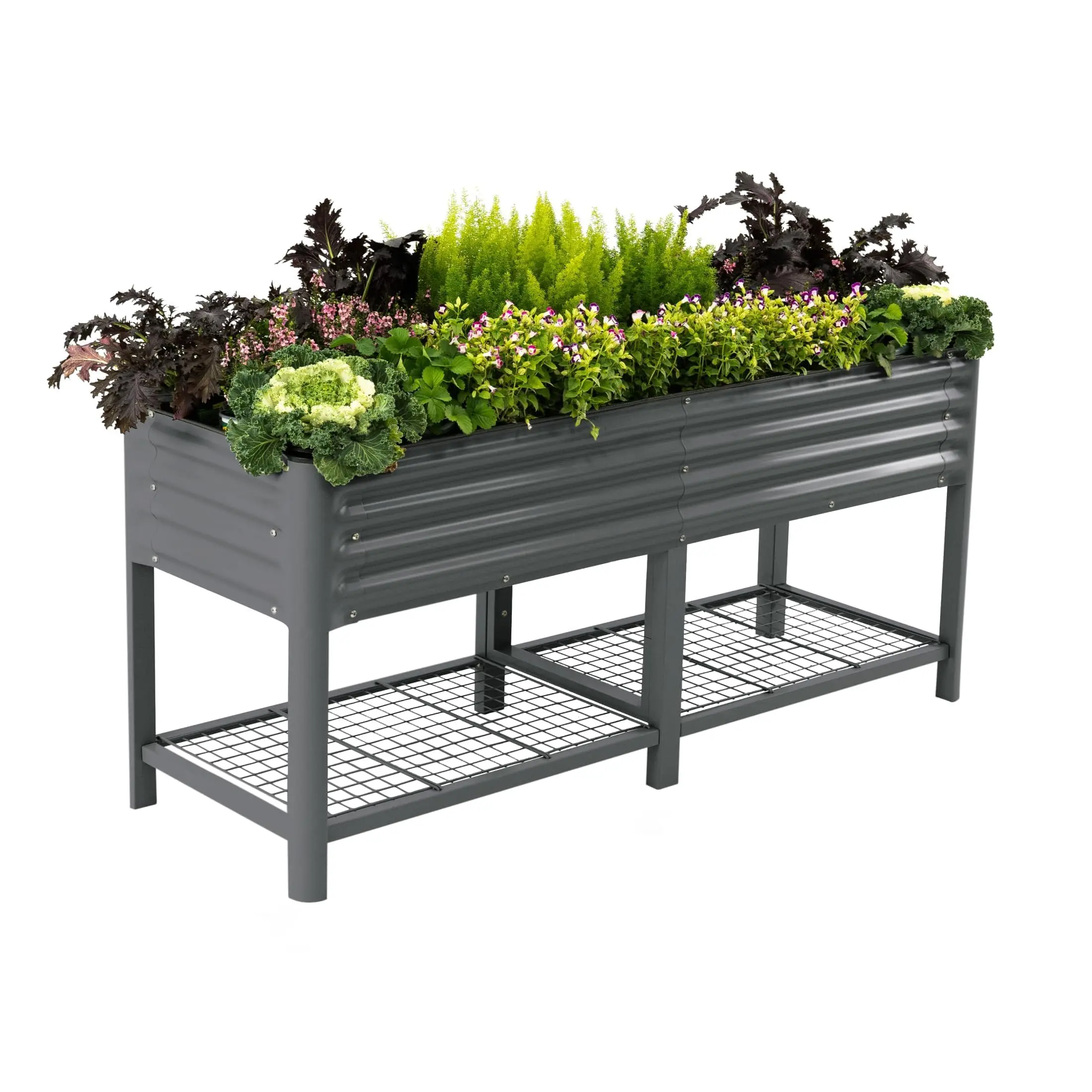 Elevated Raised Garden Bed, 2' x 6' Outdoor Planters Boxes with Legs & Storage Rack for Patio, 1000 Lbs Weight acity