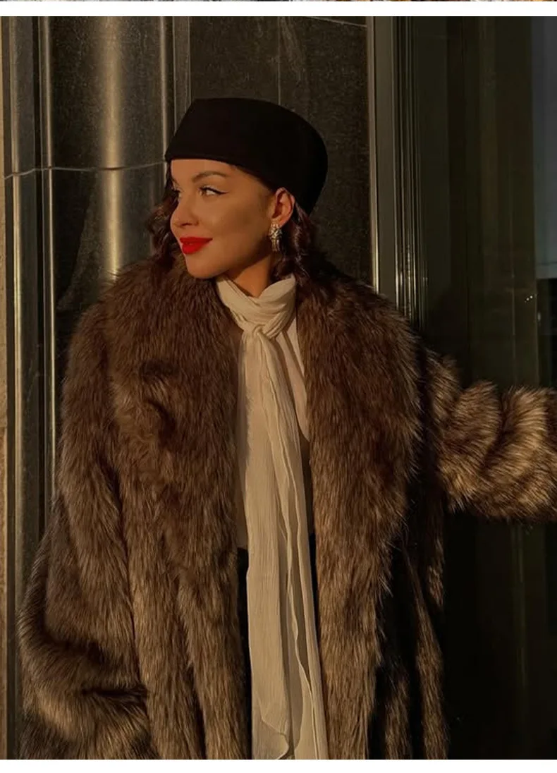 Nieuwe Mode Nepbont Overjas Vrouwen Casual Luxe Revers Lange Mouw Pluizige Losse Jas Winter Dame Dikker Warme Straat Bovenkleding